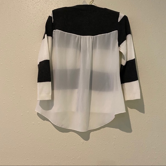 Allison Brittney Sweater Cardigan Small Striped gray white Sheer cardiga… - Picture 3 of 7